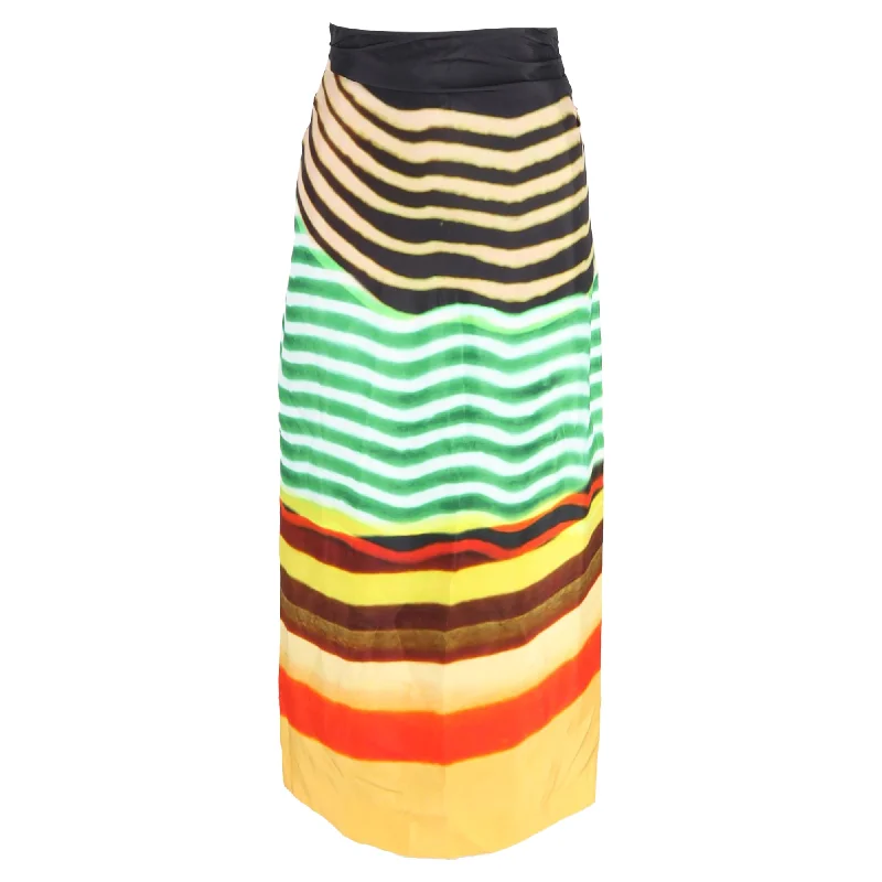 Long Skirts for Graduation -Dries Van Noten Stan Printed Midi Skirt in Multicolor Satin