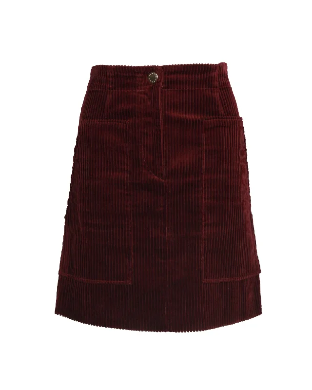 A-line Long Skirts for Flattering -Sandro Corduroy Skirt in Burgundy Cotton