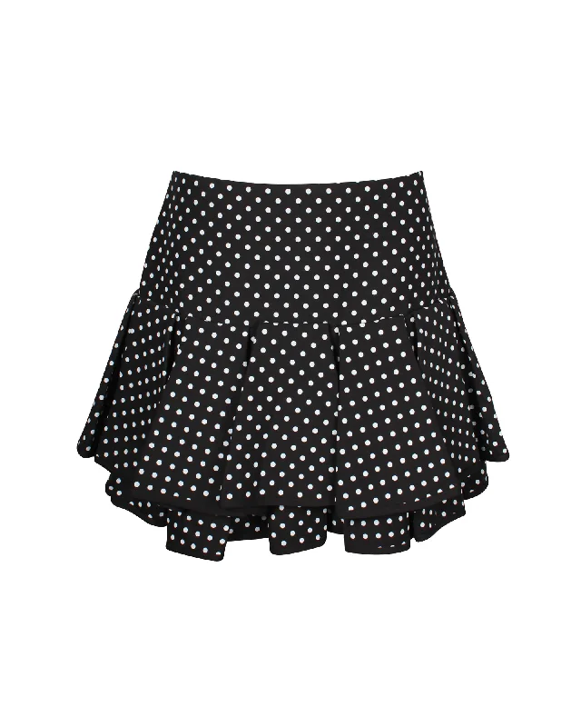 Bohemian Long Skirts with Tassels -Valentino Garavani Tiered Polka-dot Mini Skirt in Black Wool