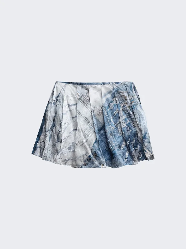 Long Skirts for Garden Parties -Denim Print Skirt