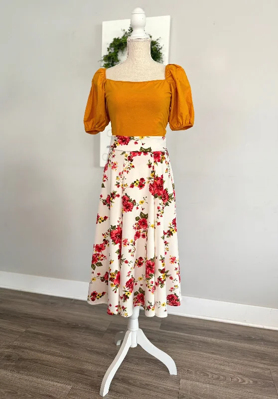 Trendy leather skirts for edgy modern looks -Demi Floral Midi Skirt - Red/White Mix