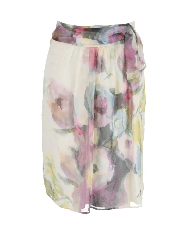 Long Skirts for Shopping Trips -Valentino Floral Print Skirt in Multicolor Silk