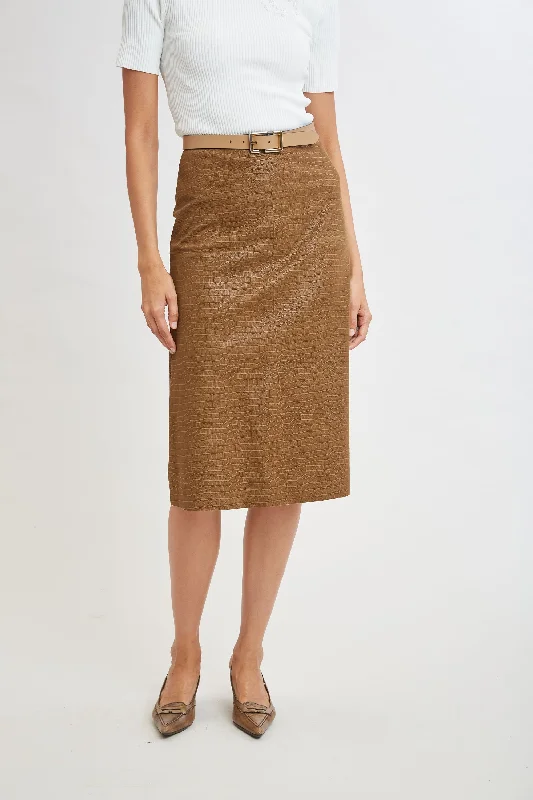 Designer mini skirts for high-end appeal -Croco Embossed Vegan Leather Midi Skirt