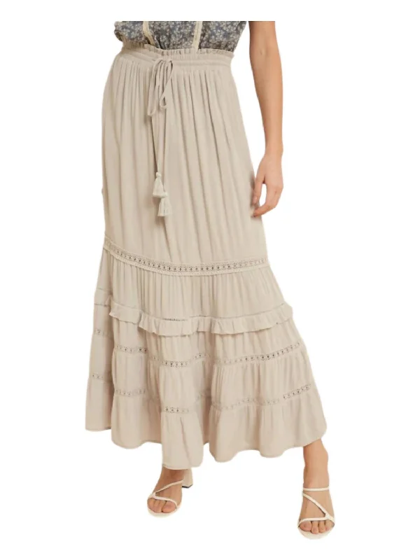 Black Long Skirts for Versatile -Long Bohemian Lace Detail Skirt In Beige