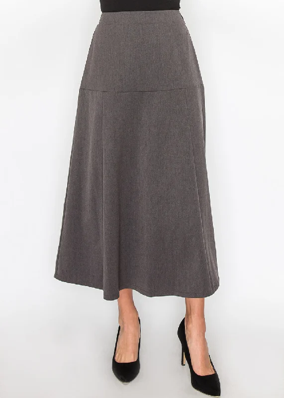 Long Skirts for Art Exhibitions -Gray Panel Midi Skirt