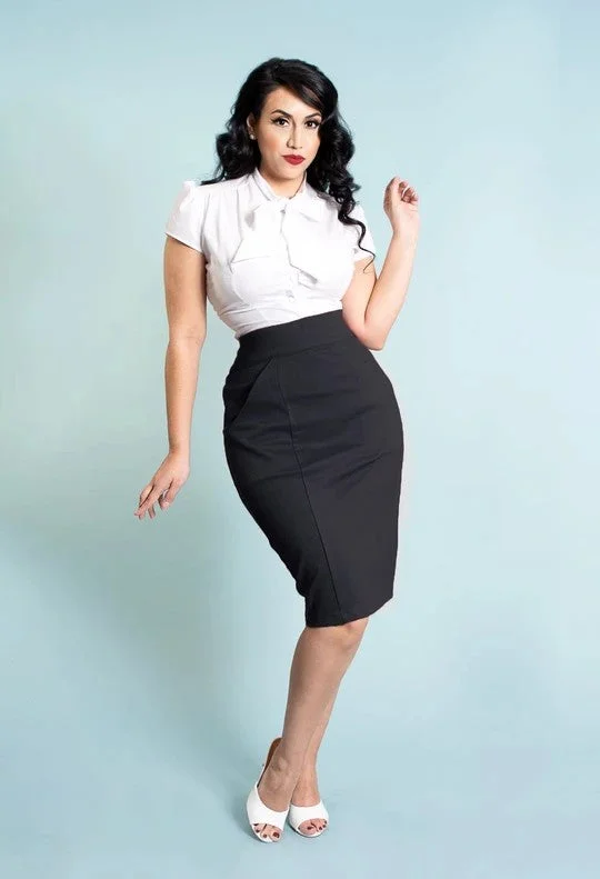 Lightweight cotton skirts for summer ease -Princess Pencil Skirt - Black