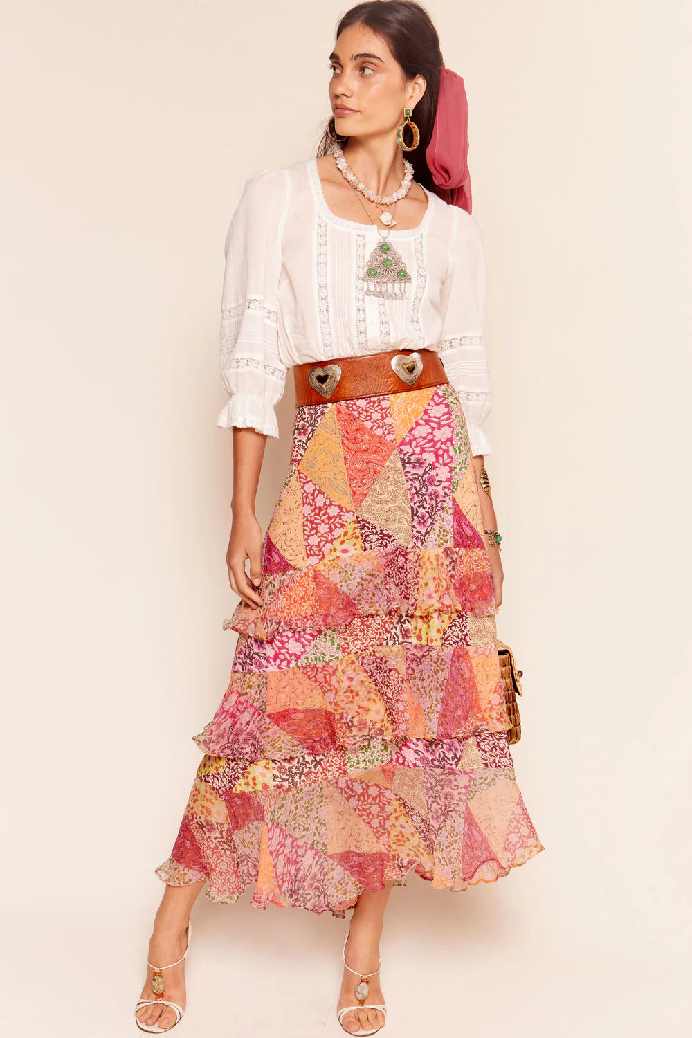 Durable denim skirts for rugged daily wear -RIXO Preslee Skirt in Patchowork Blush