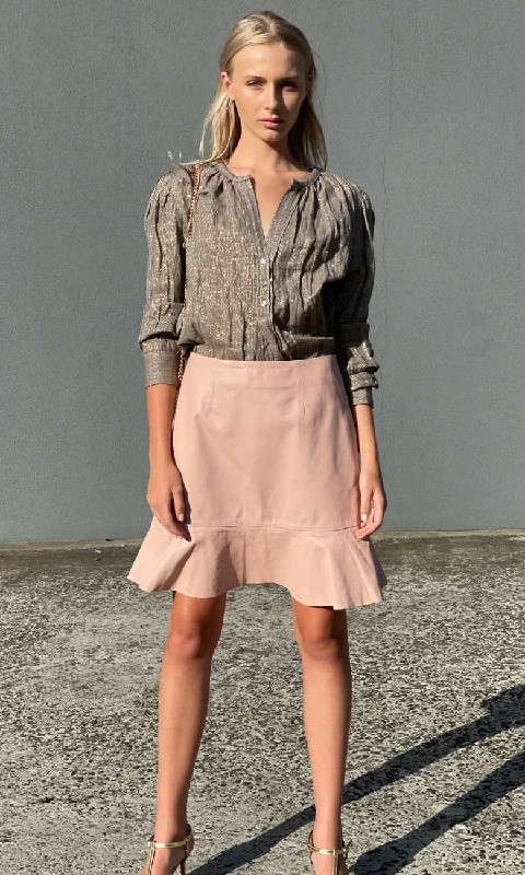 Casual linen skirts for breezy days -Hoss Leather Frill Edge Skirt -  Dusty Pink