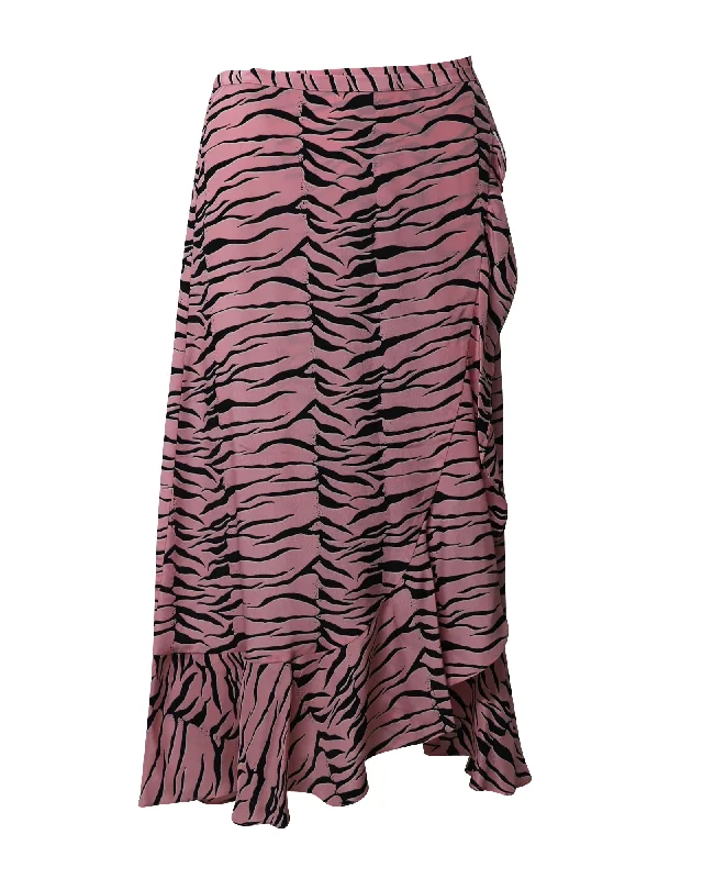 Striped Short Skirts for Style -Rixo Gracie Ruffled Wrap Skirt in Pink Crepe de Chine