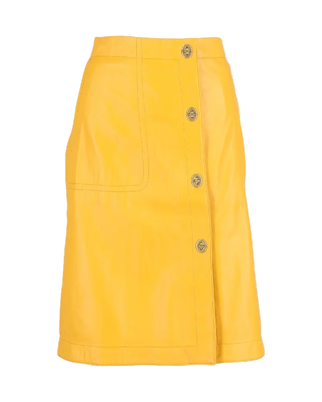 Floral Long Skirts for Romantic -Coach A-Line Knee-Length Skirt in Yellow Orange Leather