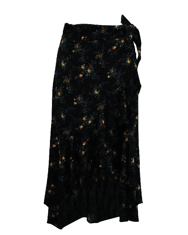 Long Skirts for Shopping Trips -Sandro Floral Print Asymmetric Skirt in Black Viscose