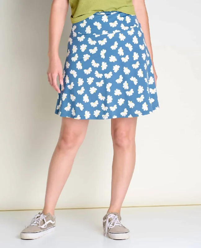 Retro Long Skirts for Throwback -Chaka Skirt In Pacific Half Daisy Print