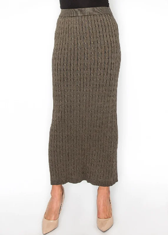 Nylon Short Skirts for Stretch -Olive Cable-Knit Maxi Skirt