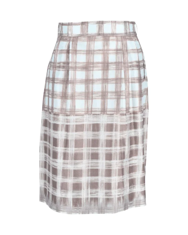 Leather Long Skirts for Luxury -Loro Piana Plaid Midi Skirt in Multicolor Silk