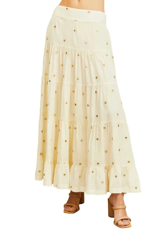 A-line Long Skirts for Flattering -Linen Mirror Maxi Skirt In Ivory