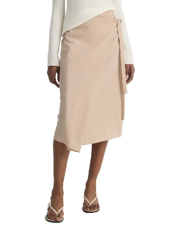 Beige Long Skirts for Neutral -Vince Asymmetric Wrap Wool-Blend Straight Skirt