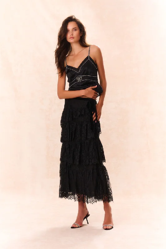 Ethnic Long Skirts with Tribal Design -Merado Lace Maxi Skirt