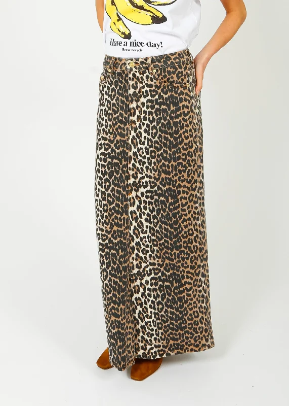 Wrap maxi skirts for versatile styling options -GANNI J1445 Printed Denim Maxi Skirt in Leo