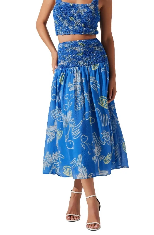 Printed Long Skirts with Patterns -Moana Skirt In Blue Lemon Print