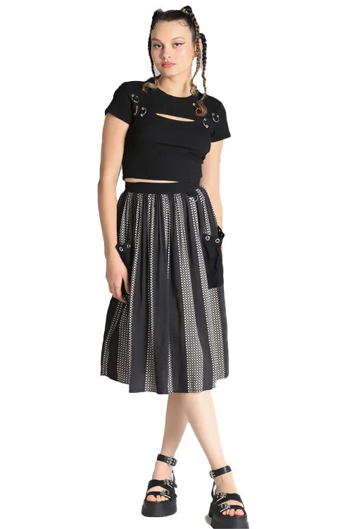 Patterned skirts for artistic standout appeal -Hell Bunny Lita Skirt Gingham Stripe with Eyelet Detailing