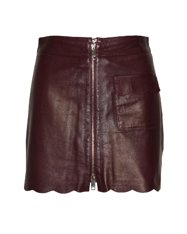 High-waisted Short Skirts for Shape -Max & Co Scallop Hem Skirt in Burgundy Leather