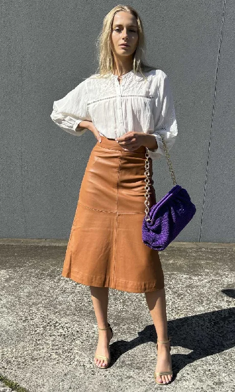 Bold floral skirts for vibrant spring fashion -Braided Almond Leather Midi Skirt