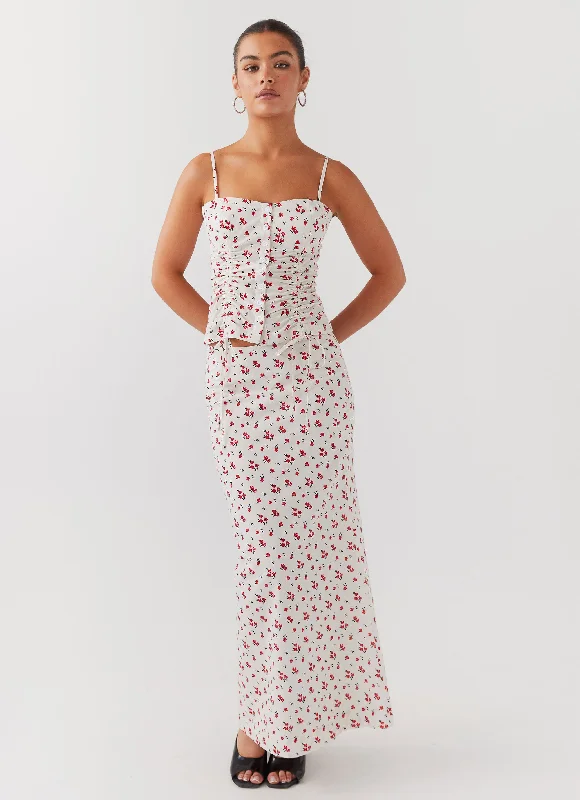 Spandex Short Skirts for Fit -Ariana Linen Maxi Skirt - Poppy Floral