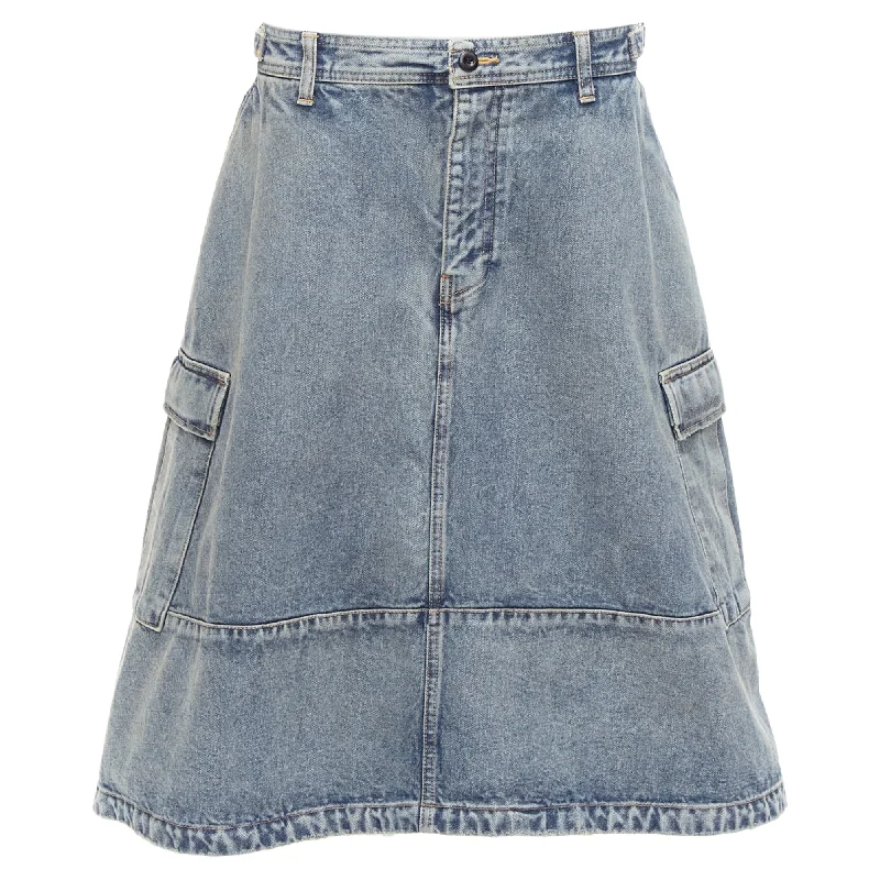 Pleated Short Skirts for Girly -Balenciaga Demna Cargo Kick Denim Low Waist Logo Midi Skirt