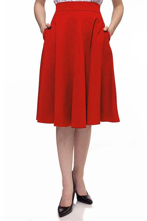 Stretch skirts for curvy figure flattery -Retrolicious Charlotte Nova Swing Skirt in Red