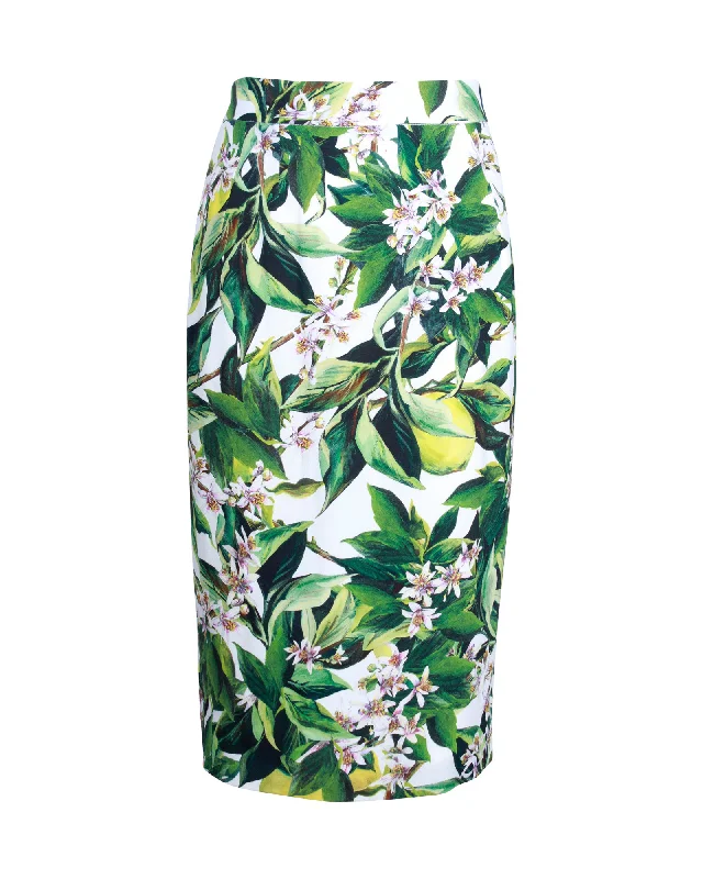 Printed Long Skirts with Patterns -Dolce & Gabbana Floral Midi Skirt in White Viscose