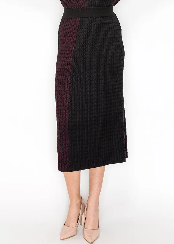 Mini Short Skirts for Youthful -Burgundy and Black Cable Knit Contrast Skirt