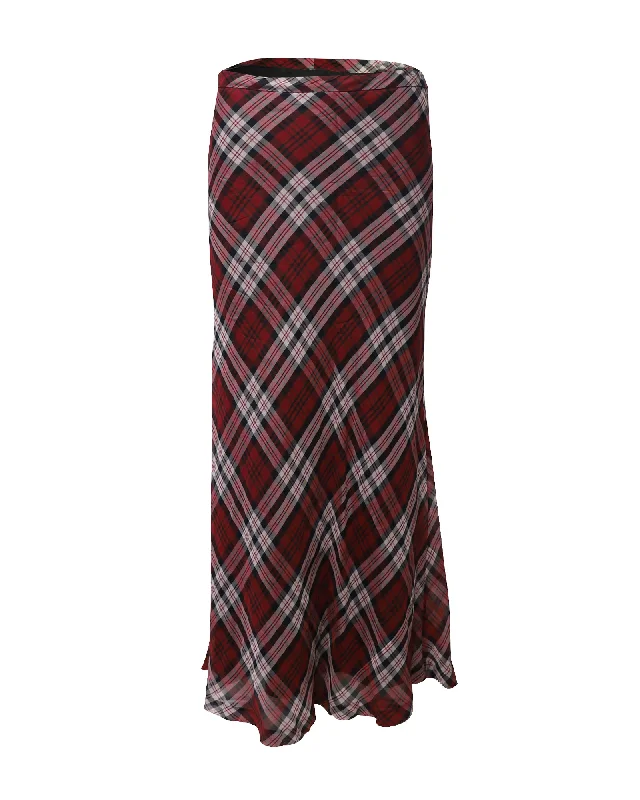 Floral Short Skirts for Romantic -Michael Kors Plaid Maxi Skirt in Red Silk-Voile