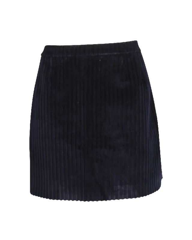 Solid Color Short Skirts for Simple -Red Valentino Flared Corduroy Mini Skirt in Navy Blue Cotton