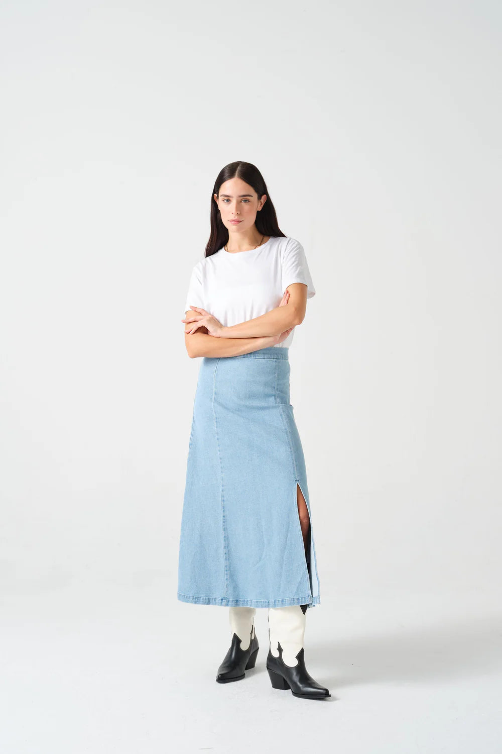 High-waisted pencil skirts for professional office wear -S&M Faye Slip Skirt in Oceanic Blue