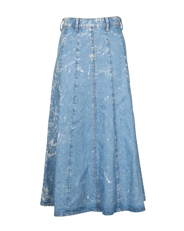 Khaki Long Skirts for Casual -Ganni Bleached High-Rise Midi Skirt in Blue Cotton Denim