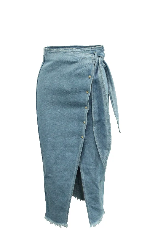 Cotton Short Skirts for Comfort -Nanushka Wrap Skirt in Light Blue Cotton Denim