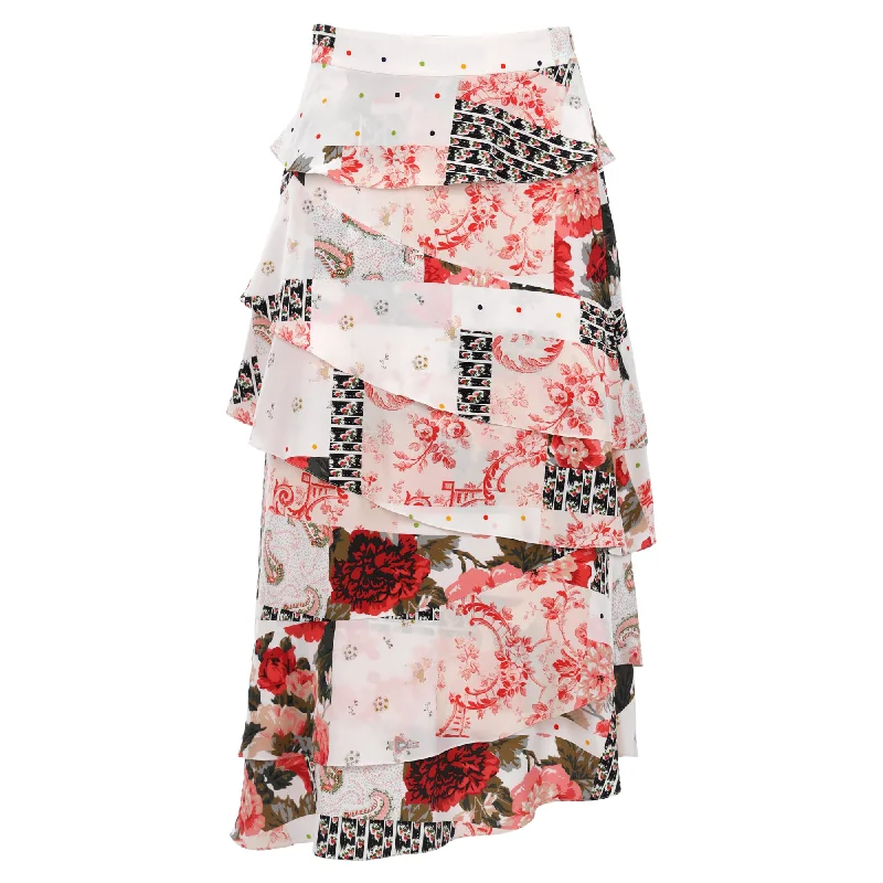 White Short Skirts for Pure -Vilshenko Patchwork Midi Asymmetrical Skirt in Multicolor Silk