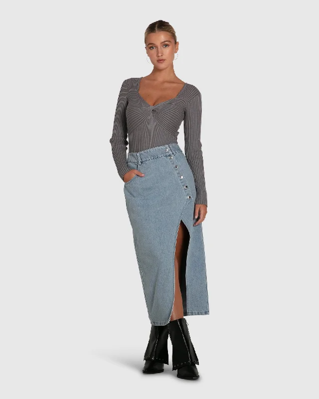 Wool Long Skirts for Warmth -Can't Forget You Denim Midi Skirt