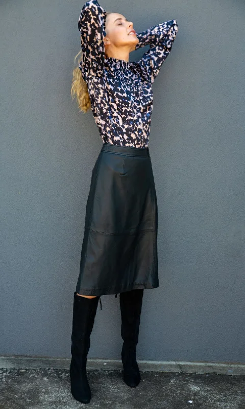 Luxury satin skirts for evening event elegance -Hoss Caven Leather Skirt - Black