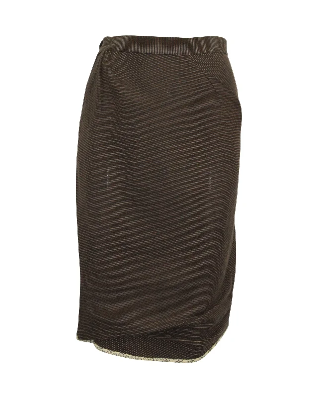 Linen Short Skirts for Breathable -Vivienne Westwood Microprint Midi Pencil Skirt in Brown Cotton Linen