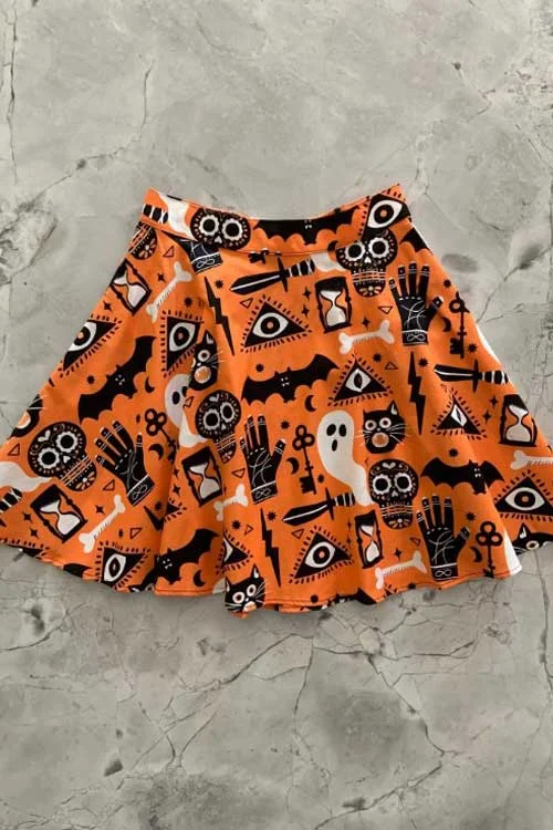 Durable skirts with reinforced seam strength -Retrolicious Skater Skirt in Eeek Halloween Print