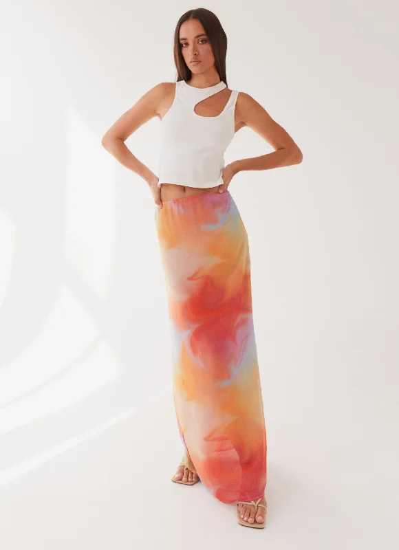 Brown Long Skirts for Earthy -Sunlight Cascade Maxi Skirt - Rainbow Radiance