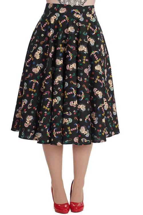 Bold skirts with bright color pops -Banned Anchor Pinup Swing Skirt Pirate Print