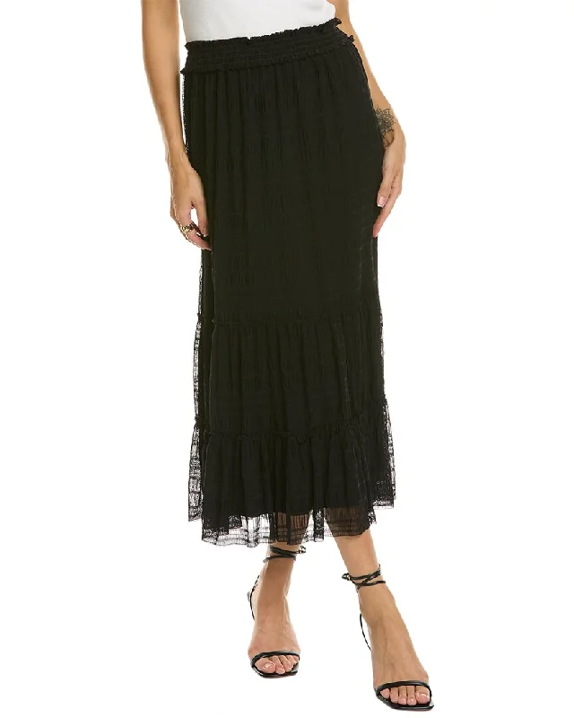 Striped Short Skirts for Style -Max Studio Mesh Lace Tiered Midi Skirt