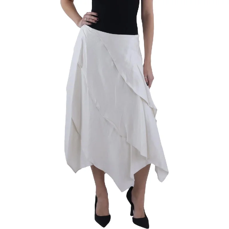 Low-waisted Long Skirts for Relaxed -Womens Tiered Mid Calf Asymmetrical Skirt