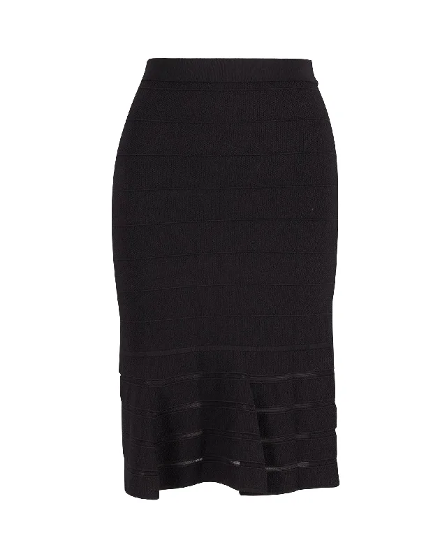 Nylon Short Skirts for Stretch -Sandro Paris Flared Hem Pencil Skirt in Black Viscose