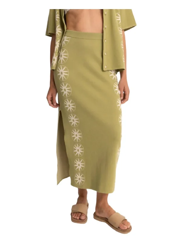 Green Long Skirts for Nature -Horizon Knit Midi Skirt In Palm