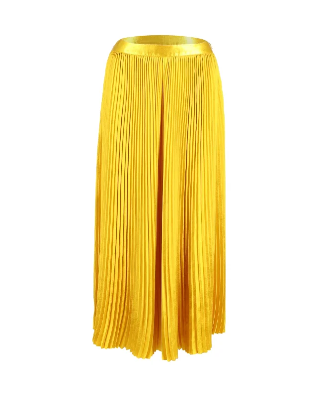 Denim Long Skirts for Casual -Ulla Johnson Rami Pleated Midi Skirt in Yellow Gold Polyester