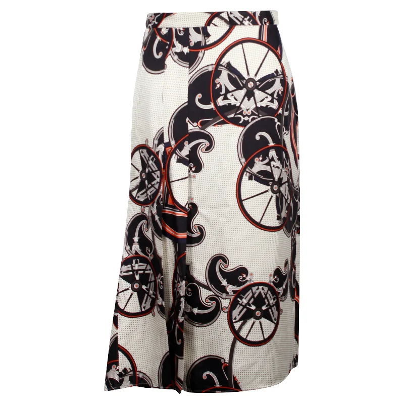 Orange Long Skirts for Energetic -Hermes Printed Midi Skirt in Cream Silk