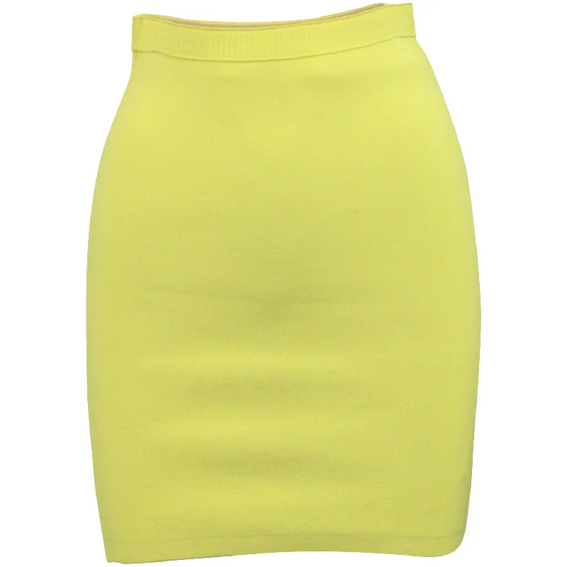 Wool Short Skirts for Warmth -Alexander Wang Rib Knit Mini Pencil Skirt in Yellow Polyester